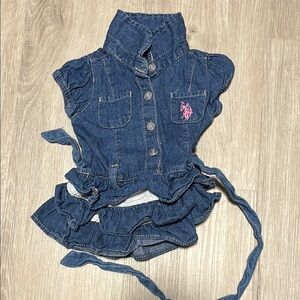 Denim Ruffle Dress with Pink Logo